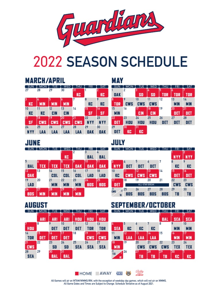 Cleveland Guardians 2022 Schedule | PDF for Free Printable Cleveland Browns Schedule Pdf
