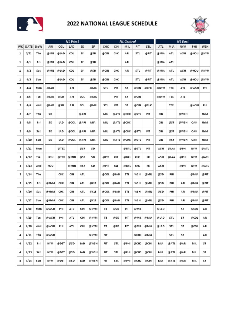 2022 National League Schedule PDF