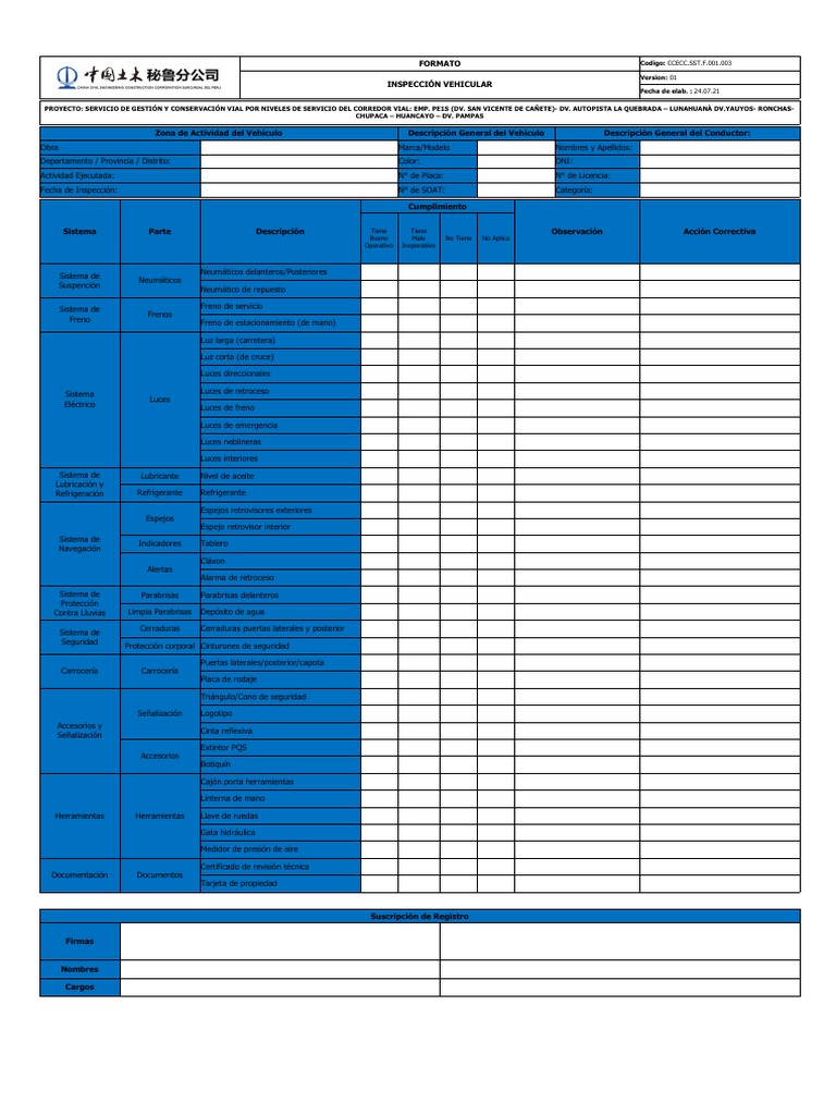 Inspección Vehicular: Formato y Requisitos | PDF | Neumático ...