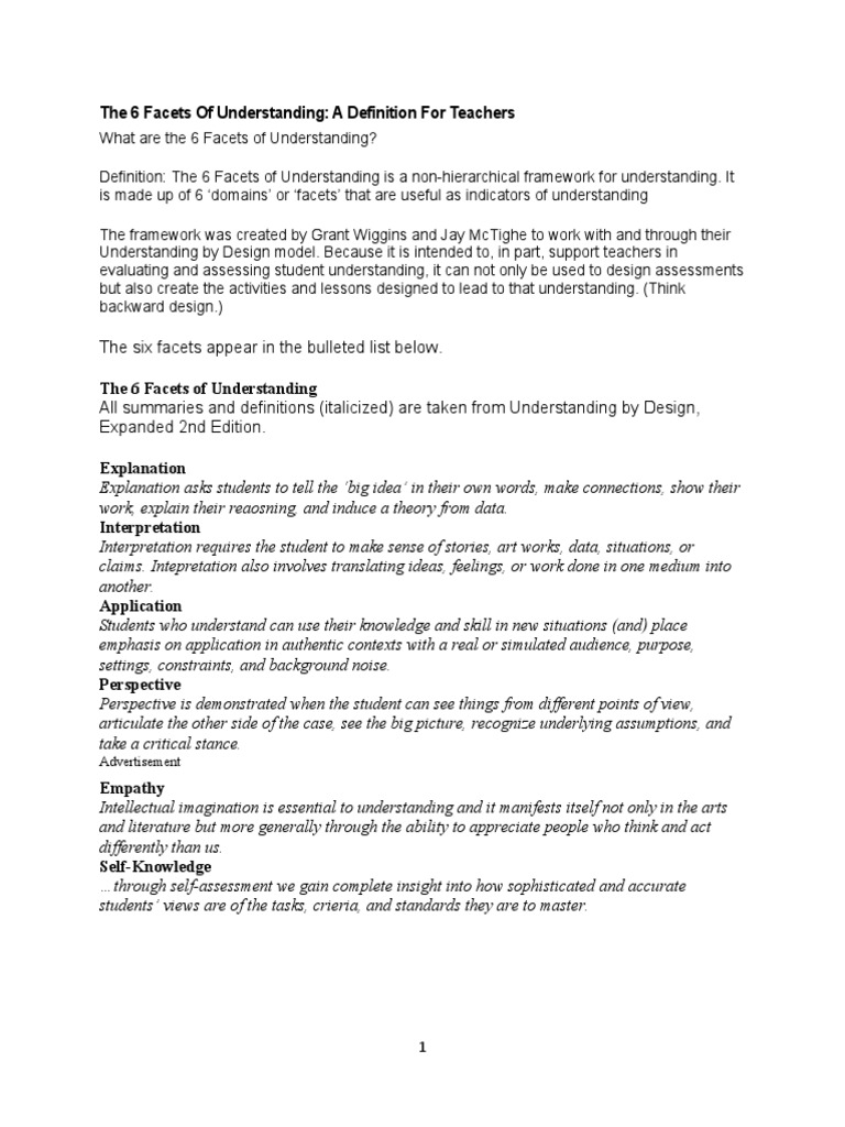 The 6 Facets of Understanding As Instructional Materials | PDF ...