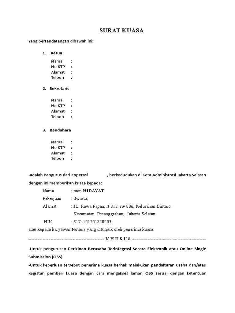 Surat Kuasa Pengurusan Oss | PDF