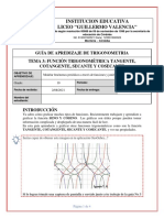 Guia 1 Tercer Periodo Funciòn Tangente Cotangente Secante y Cosecante - Trigonometria 10. Grado