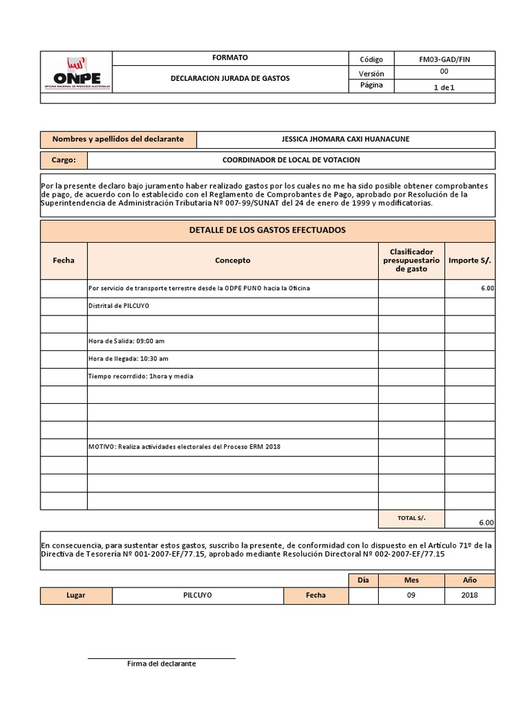 Declaración Jurada de Gastos 2018 | PDF | Gobierno