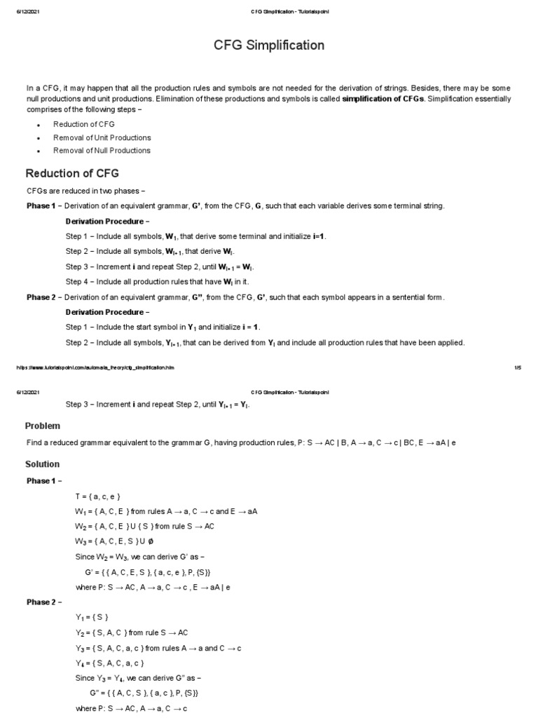 CFG Simplification Techniques Explained | PDF | Language Arts ...