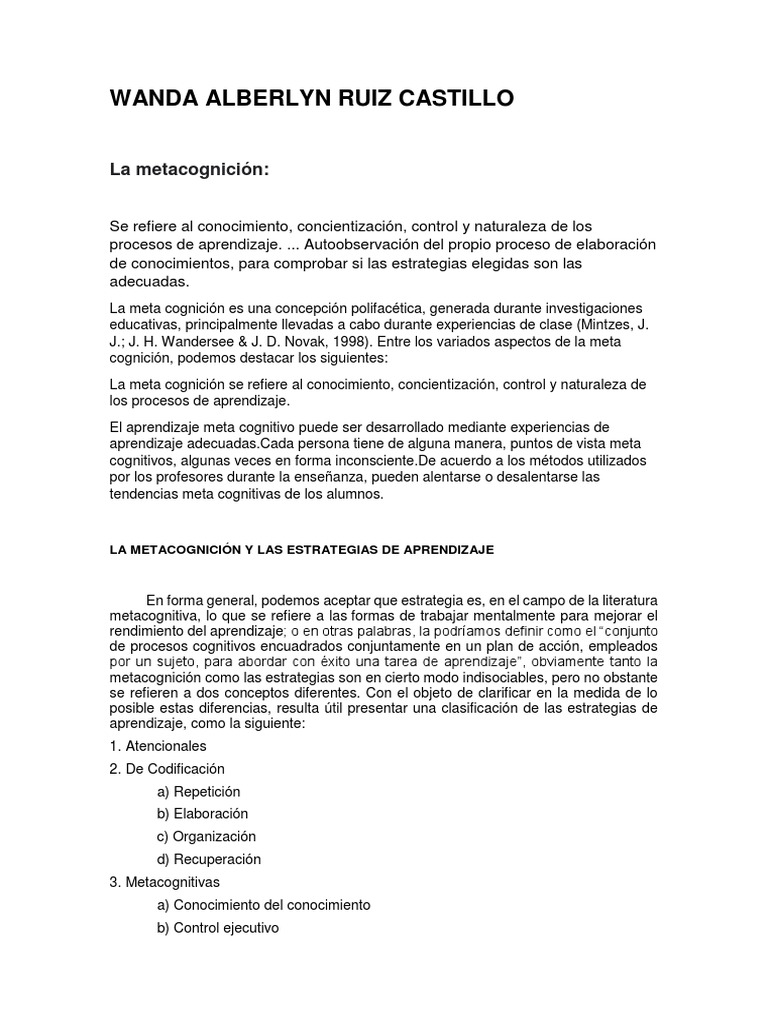 Metacognición y Estrategias de Aprendizaje | PDF
