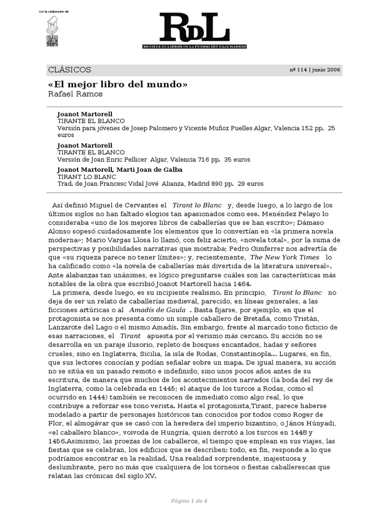 El Mejor Libro Del Mundo | PDF | Novelas | Romance caballeresco