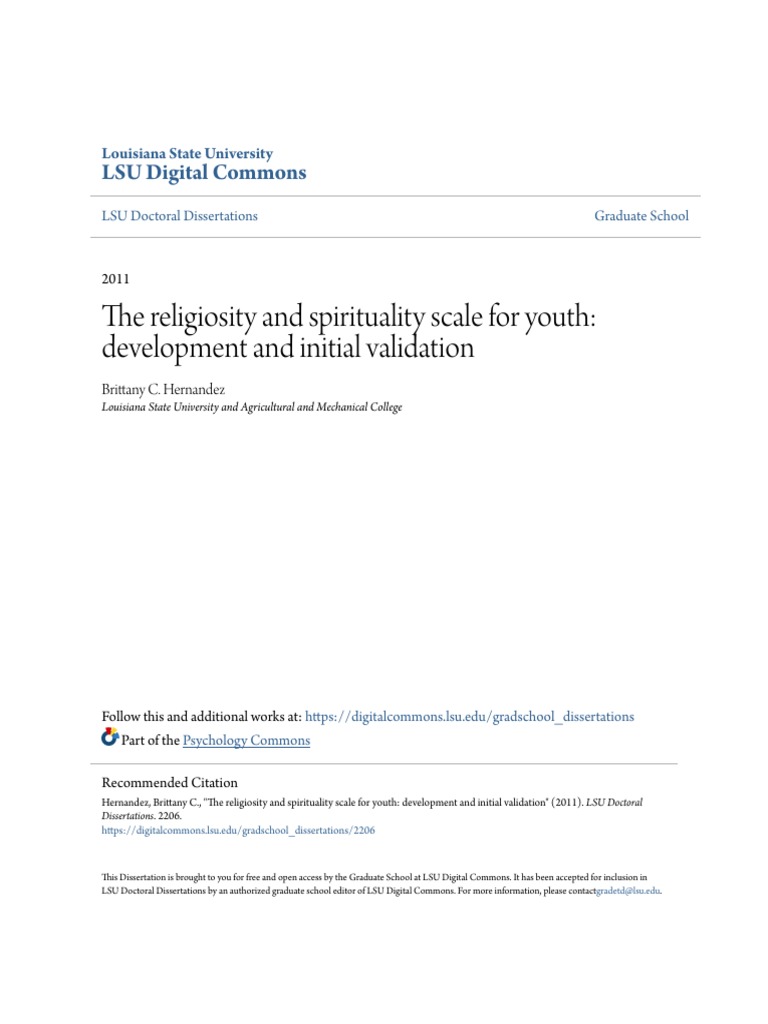 Youth Religiosity and Spirituality Scale | PDF | Factor Analysis ...