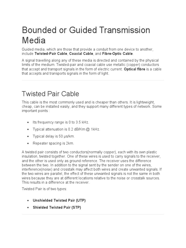Bounded or Guided Transmission Media Twisted Pair Cable PDF