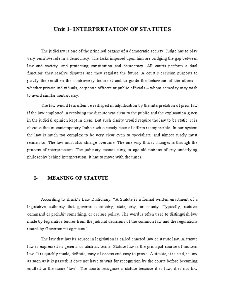 Unit 1Interpretation of Statutes I Meaning of Statute PDF