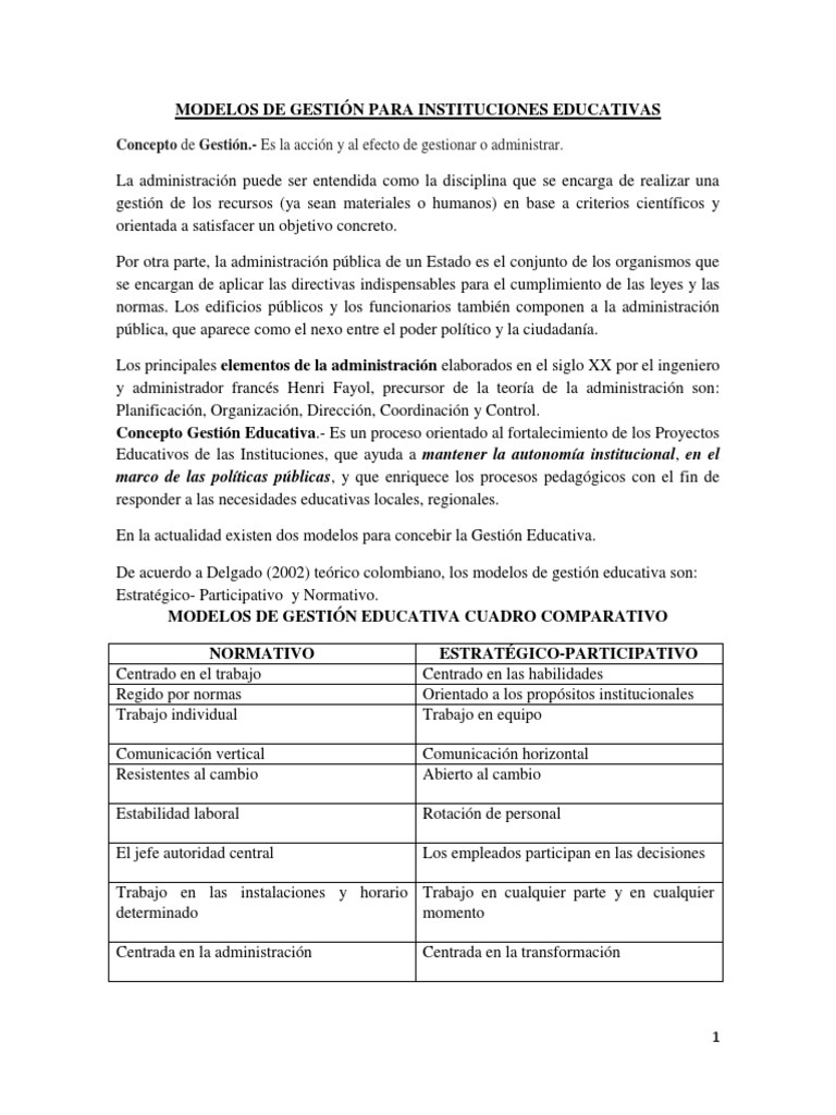 Modelos de Gestión Educativa Efectivos | PDF | Planificación | Institución