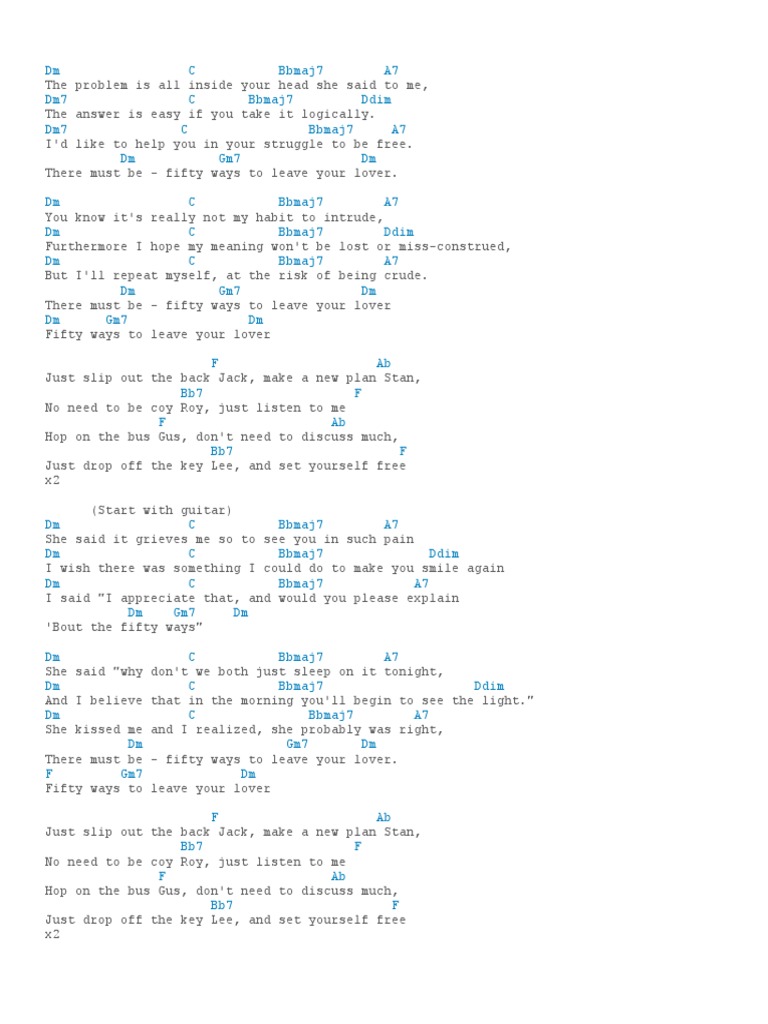 50 Ways To Leave Your Lover Chords PDF