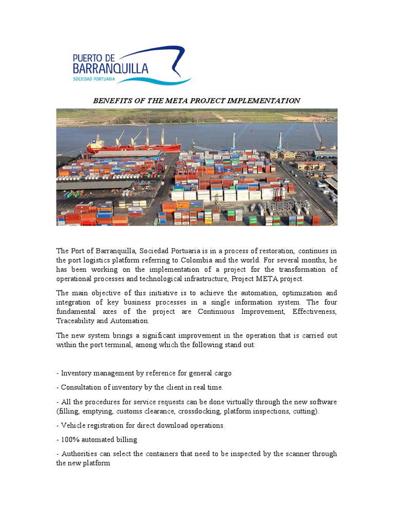 META Project Benefits for Port Operations | PDF | Business | Computers