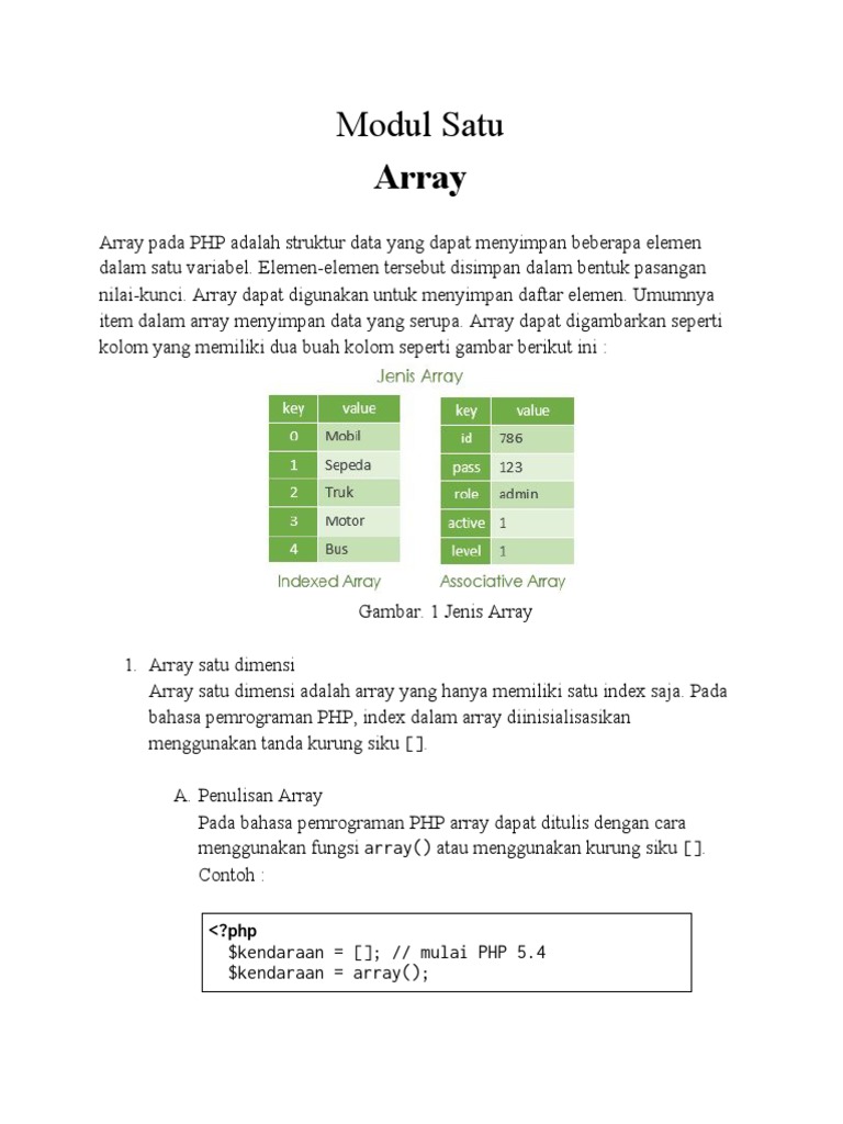 Pengantar Array Satu Dimensi di PHP | PDF