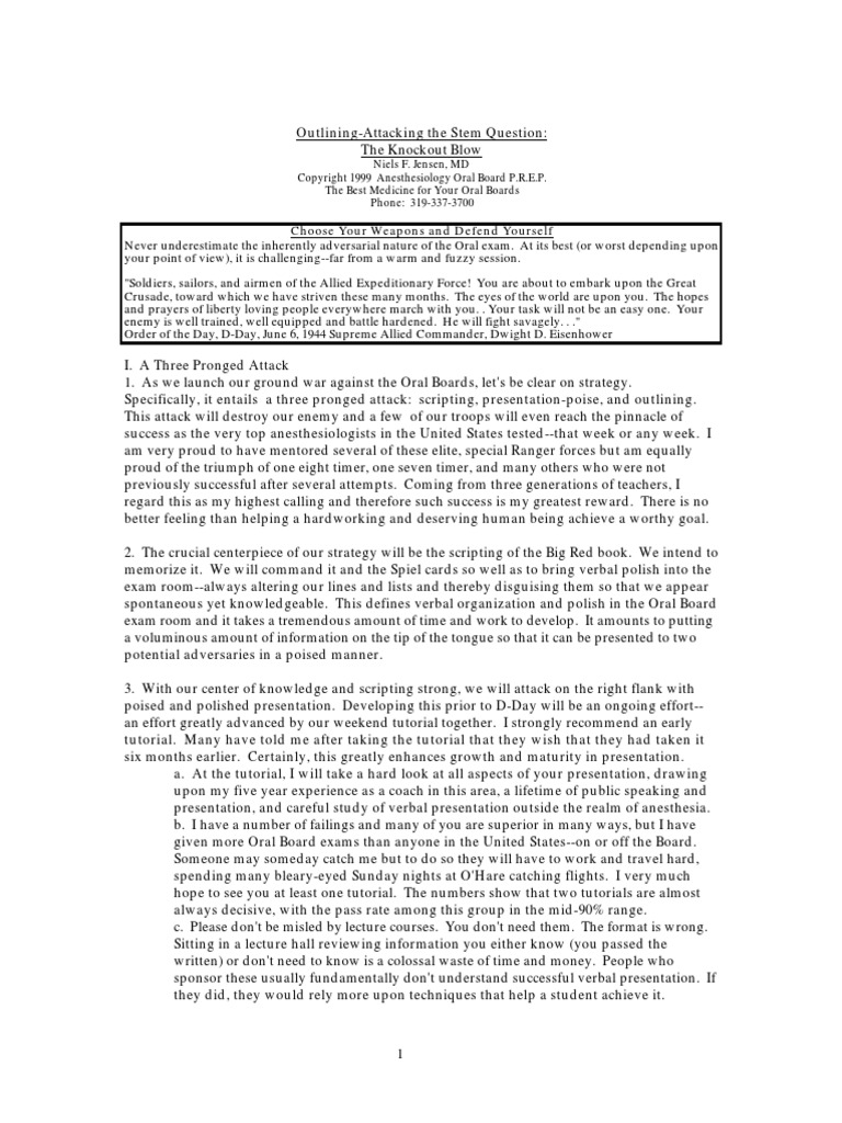 Jensen Outlining Anes Oral Boards PDF Anesthesia Surgery