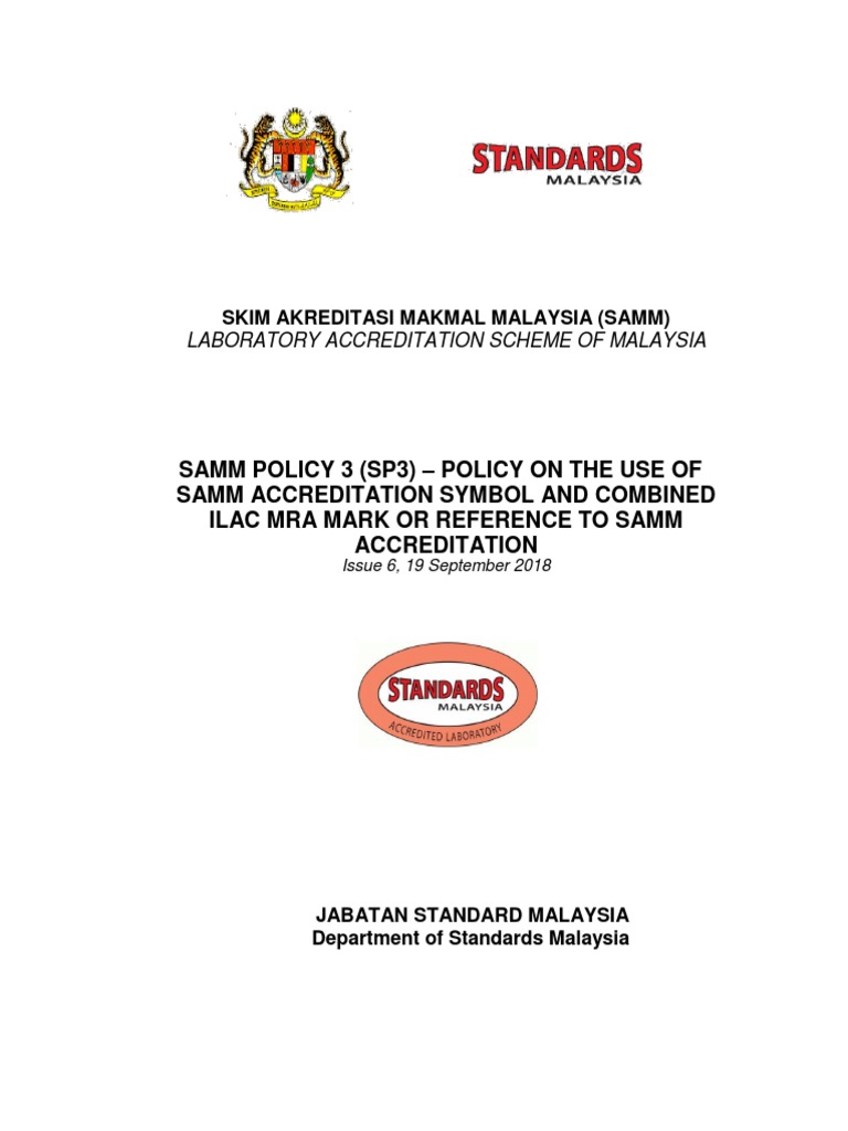 SAMM Policy 3, Use of SAMM Symbol & Combined ILAC MRA Mark, Issue 6, 19 ...