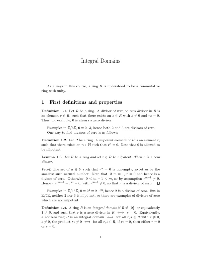 03 Integral Domains | PDF | Field (Mathematics) | Ring (Mathematics)