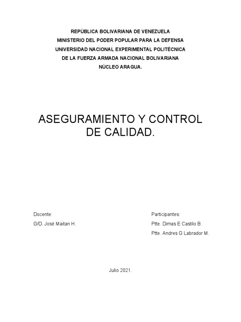 Aseguramiento y Control de Calidad | PDF | Calidad (comercial ...