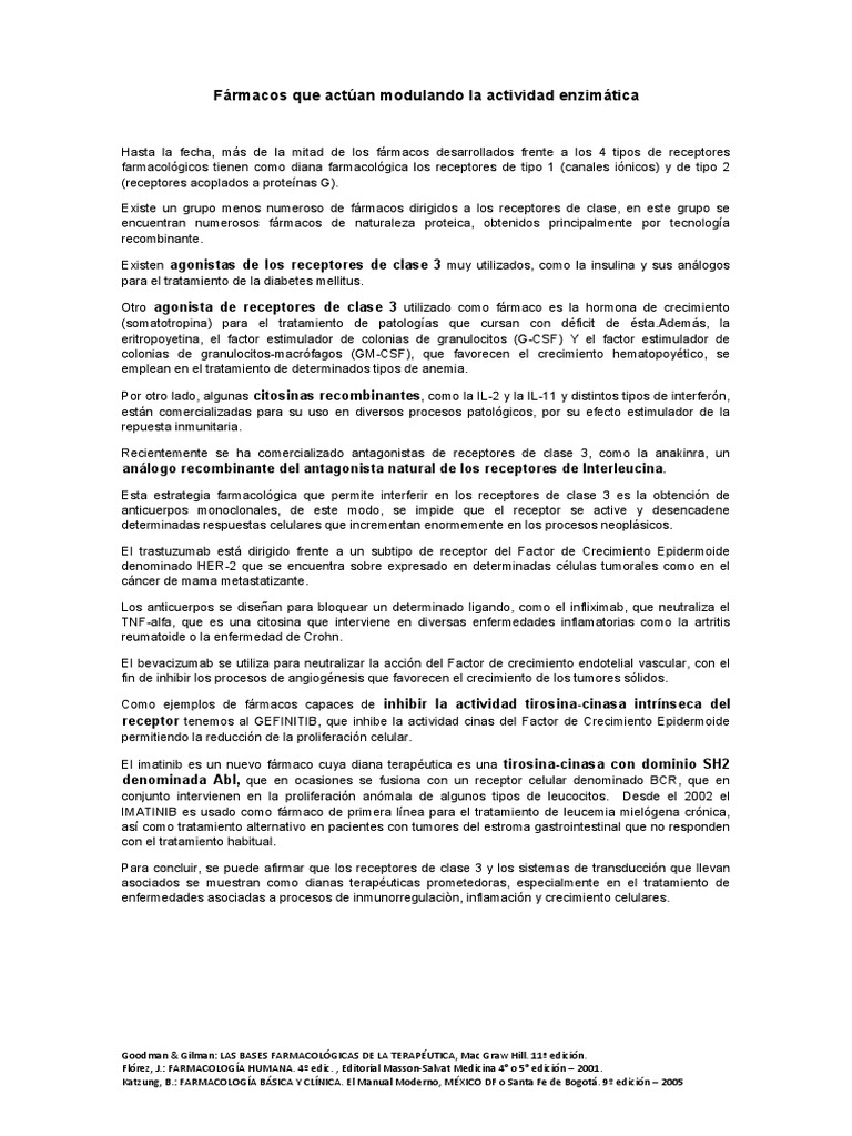 Fármacos Que Actúan Modulando La Actividad Enzimática PDF Receptor