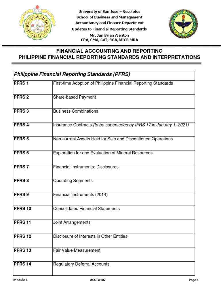 PFRS Overview and Updates Document | PDF | Financial Statement | Accounting