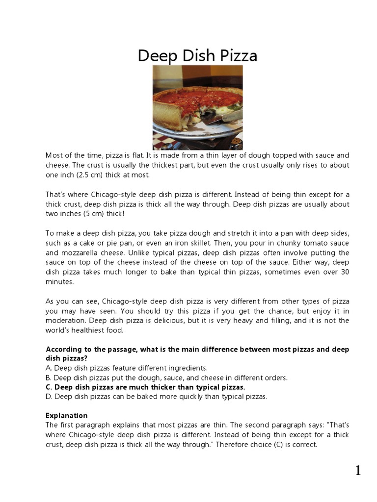 Deep Dish Pizza According To The Passage, What Is The Main Difference