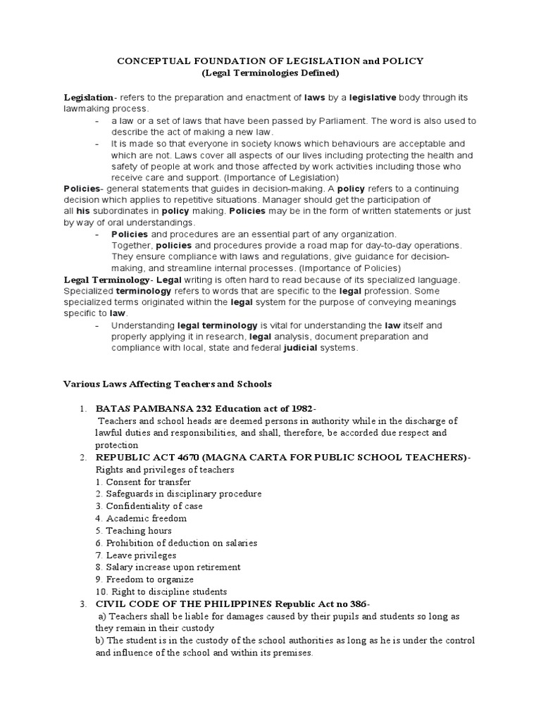 Legislation and Policy - Handout | PDF | Sexual Harassment | Teachers