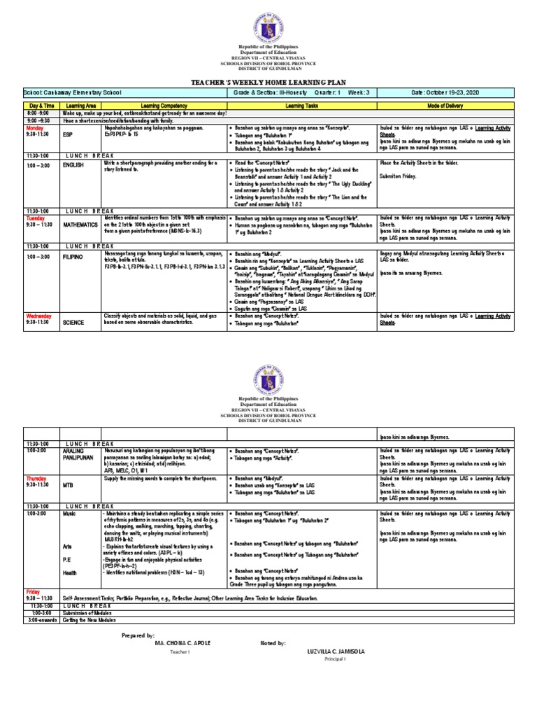 Gr.3 Week 3 Weekly Plan PDF