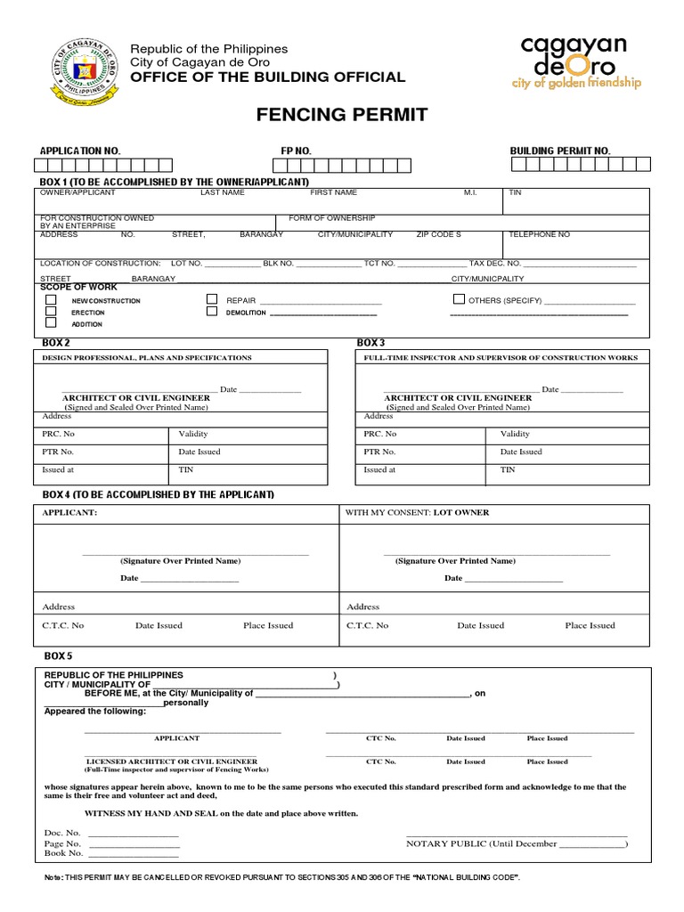 Fencing Permit Office of The Building Official PDF Economic Sectors