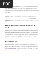 Benefits of Diversity and Inclusion at Work: Bigger Talent Pool