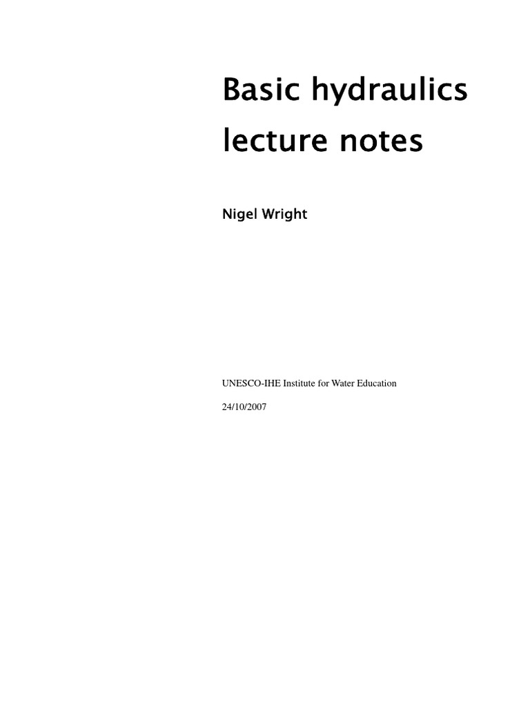 Basic Hydraulics Lecture Notes Nigel Wright PDF Momentum Fluid Dynamics