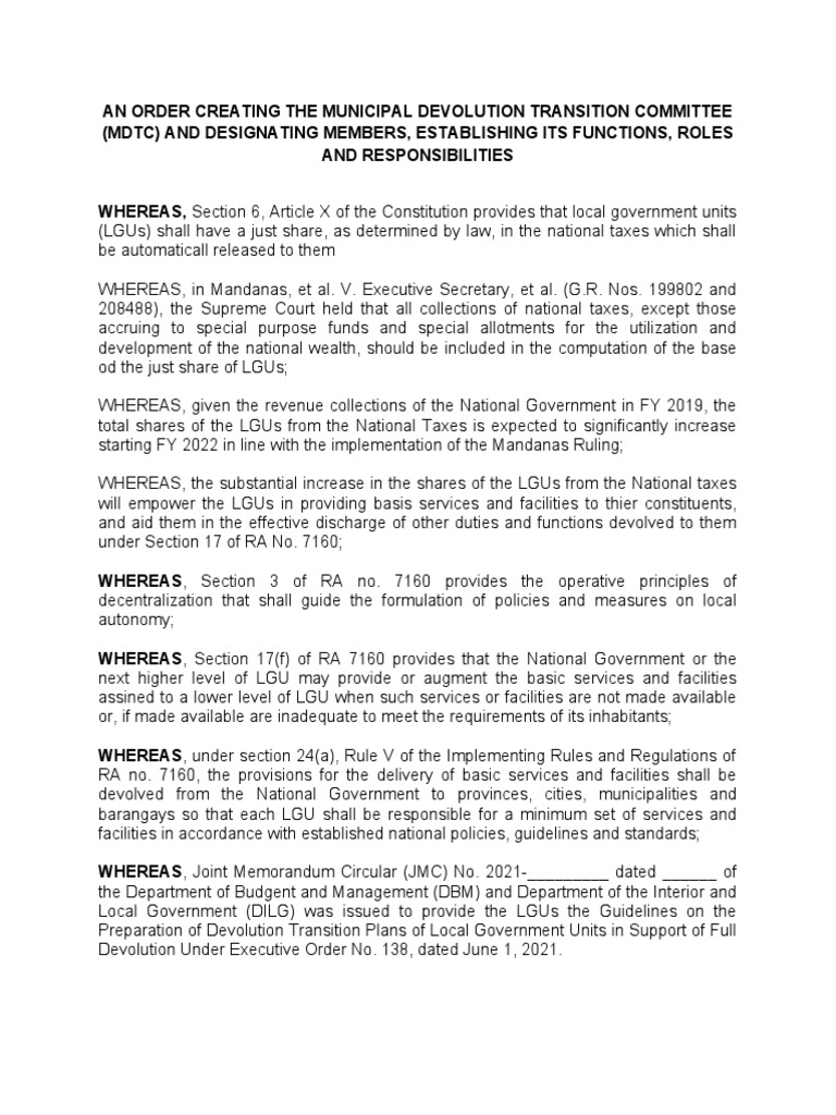 Draft Eo | Pdf | Local Government | Devolution