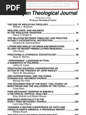 Weslenyan Theology Journal Methodism John Wesley - 