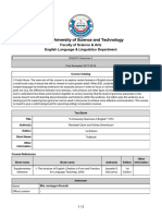 Jordan University of Science and Technology: Faculty of Science & Arts English Language & Linguistics Department