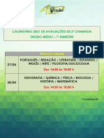 CALENDARIO 1º BIMESTRE 2021 AVALIAÇÕES 2 CHAMADA - 1º, 2º e 3º