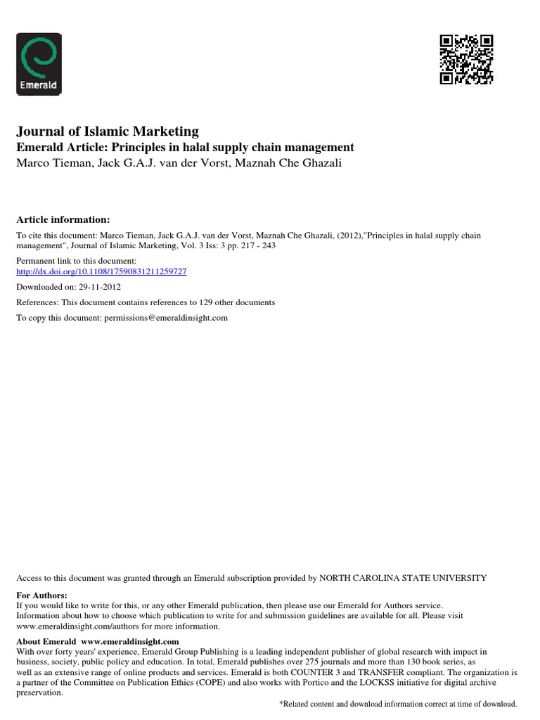 Halal Supply Chain Management Principles | PDF | Supply Chain | Supply ...