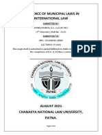 Relevance of Municipal Laws in International Law: Pankaj Kumar, B.A., Ll.B. (Hons.) (5 Semester), (Roll No.-2135)