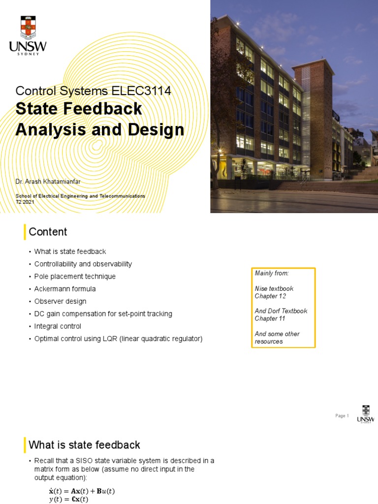 T7 State Feedback Analysis And Design 2021 Pdf Control Theory