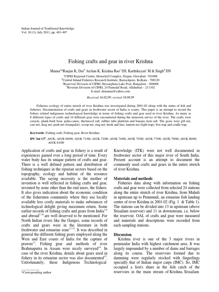 Fishing Crafts and Gear in River Krishna Manna Ranjan K, Das Archan K