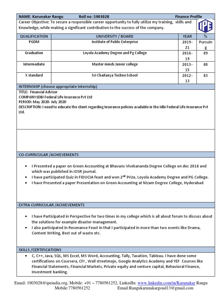 Karunakar Rangu Resume | PDF | Accounting | Economies