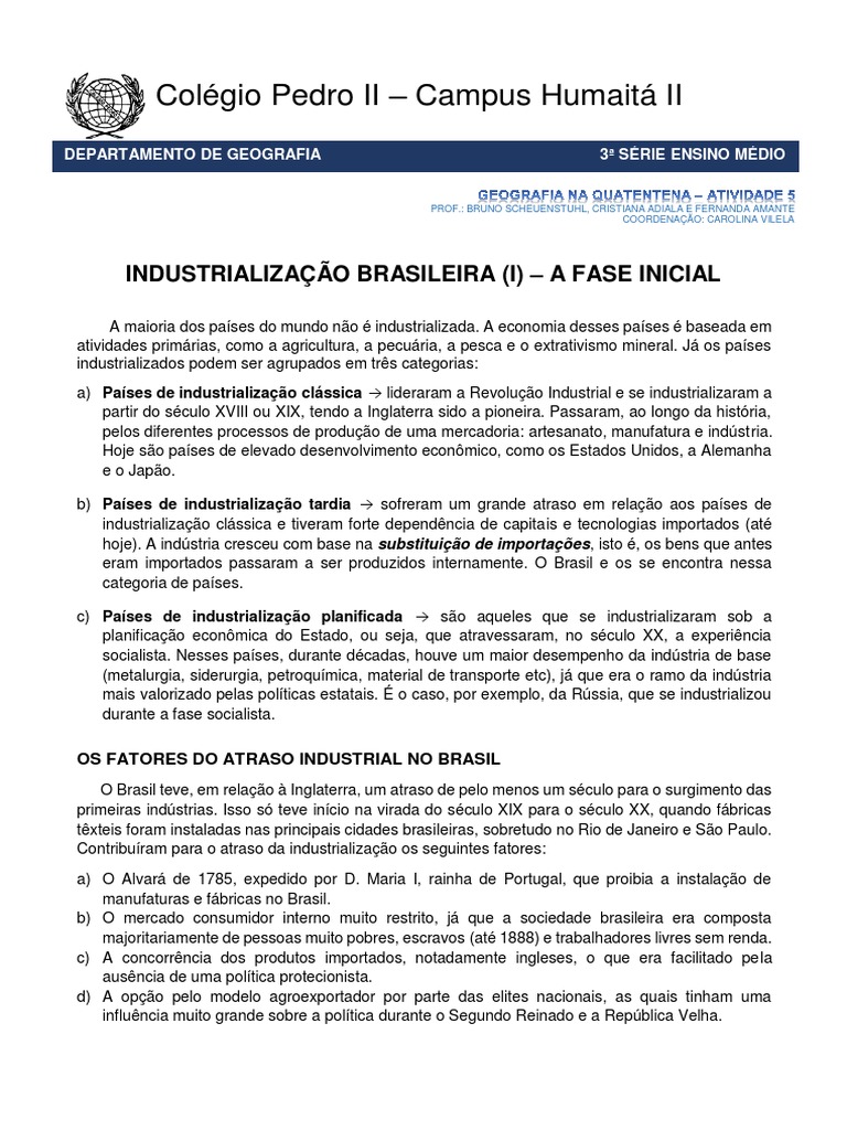3o Ano Quarentena 5 Industrialização I | PDF | Revolução Industrial ...