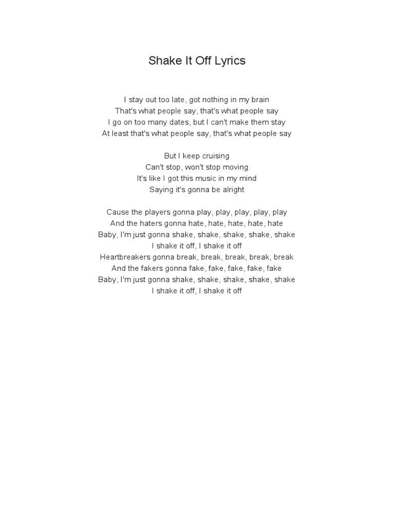 Shake It Off Lyrics Pdf