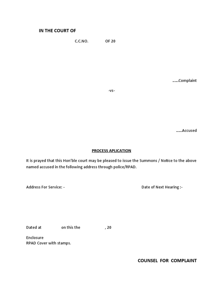 Court Process Application for Summons | PDF | Law