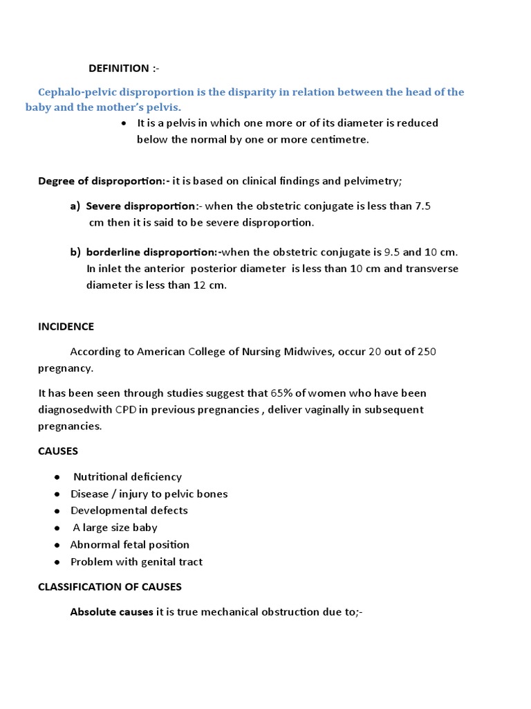 Cephalo-Pelvic Disproportion Guide | PDF | Childbirth | Pelvis