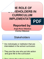 The Role of Stakeholders in Curriculum Implementation Reported by