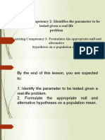 Learning Competency 2: Identifies The Parameter To Be Tested Given A Real Life Problem