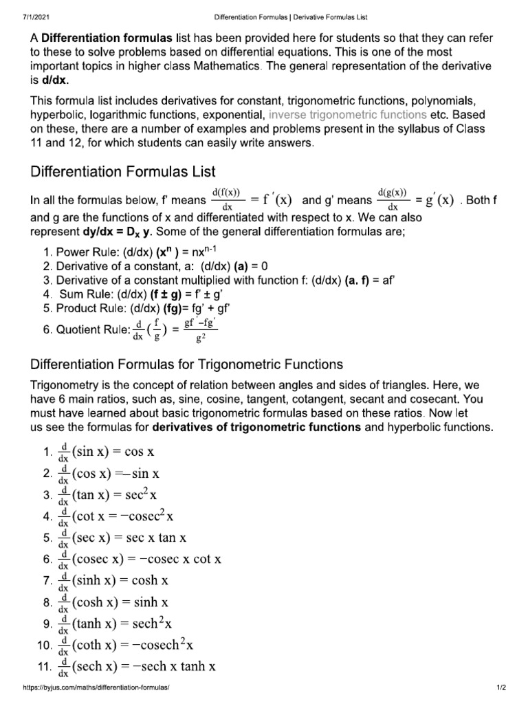 Differentiation Formulas PDF PDF 22 PDF