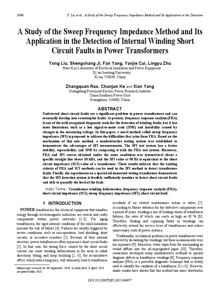 A Study of The Sweep Frequency Impedance Method and Its PDF Transformer Electrical Impedance