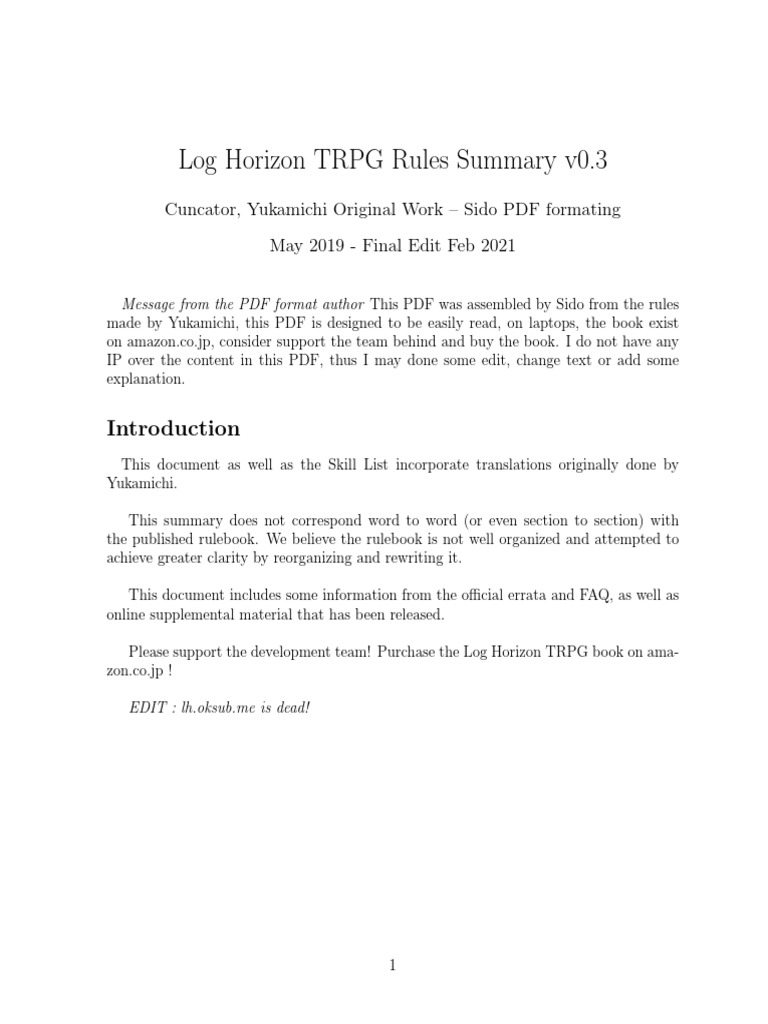 Log Horizon Table Game Rules PDF