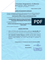 PNRA Certificate 31 E, Valid June 30 2021