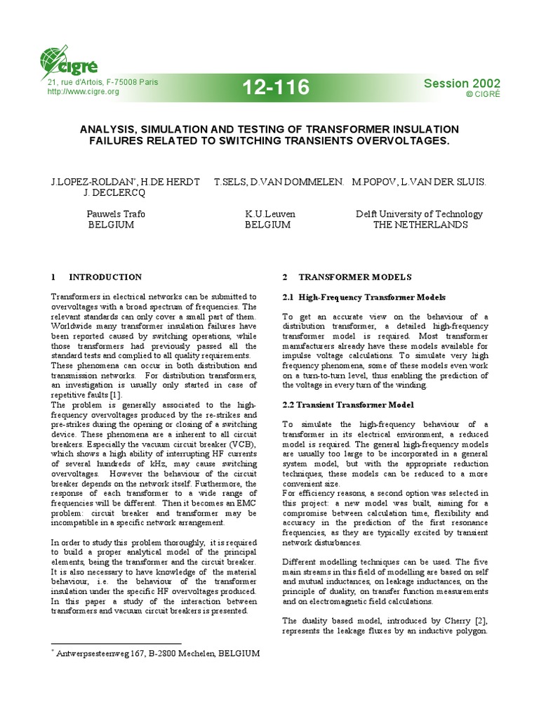 Analysis, Simulation and Testing of Transformer Insulation Failures ...