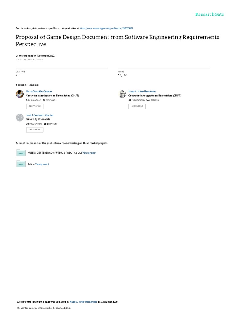Proposal of Game Design Document From Software Engineering Requirements ...